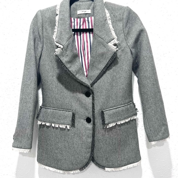 Tweed Gray Blazer with Notched Lapels and Structured Shoulders Small - Picture 1 of 13